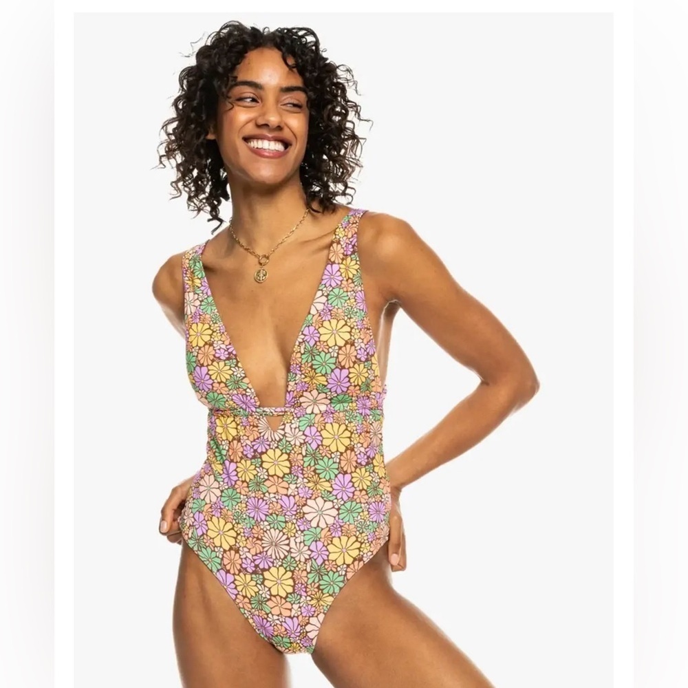 Roxy Floral One-Piece Swimsuit in Pink, Yellow, Green, Purple